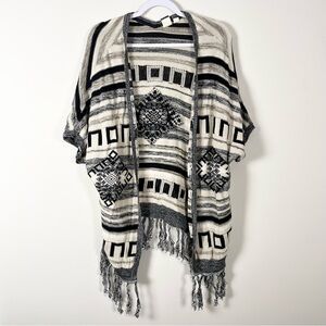 Roxy Womens Open Front Cardigan Kimono Style Sweater Geometric Festival Fringe